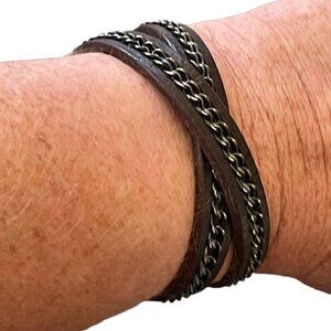 Guang Tong Brown Leather Copper Wire Wrap Bracelet